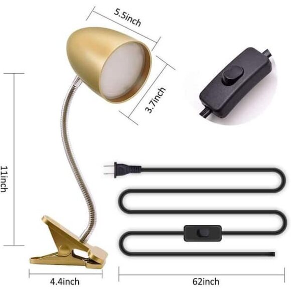 11 in. Gold Gooseneck Fully Flexible Clip-On/Clamp Desk Lamp with LED Chips - Picture 3 of 6